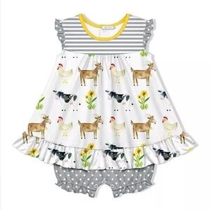 Little Millie Gray & White Stripe Animal Farm Skirted Bubble Bodysuit Size 2